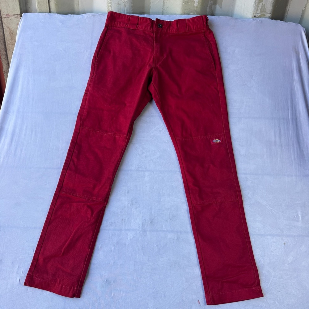 Dickies Double Knee Work Pants Mens 30x32 Red Cotton Casual Outdoor Straight Leg